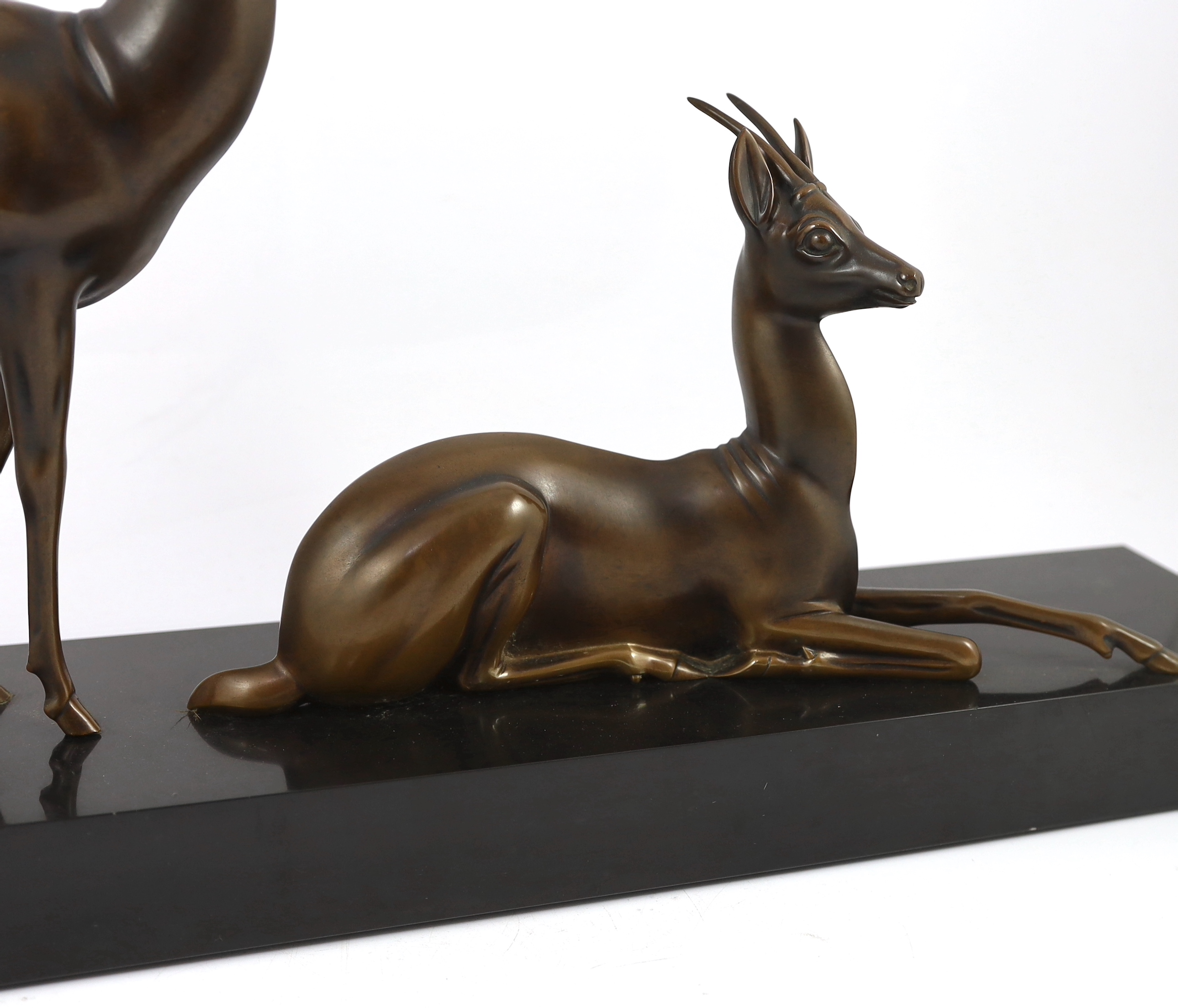 Georgij Dmitrievic Lavroff (Russian, 1895-1991). An Art Deco bronze group of two antelope, 73cm wide, 14cm deep, 42cm high